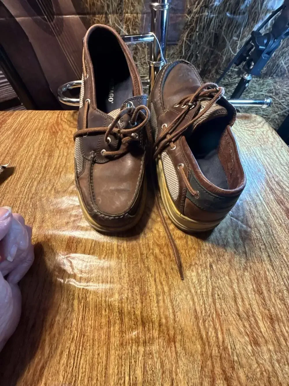 Sebago Brown Leather and Mesh Boat Shoes